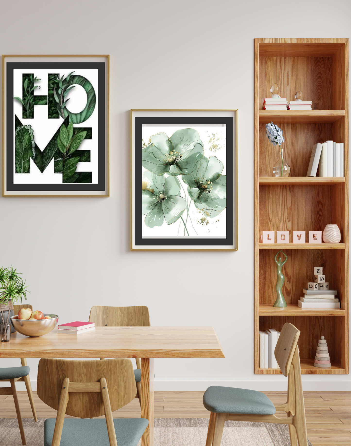 Minimalist Green Floral Framed Poster Set of 2